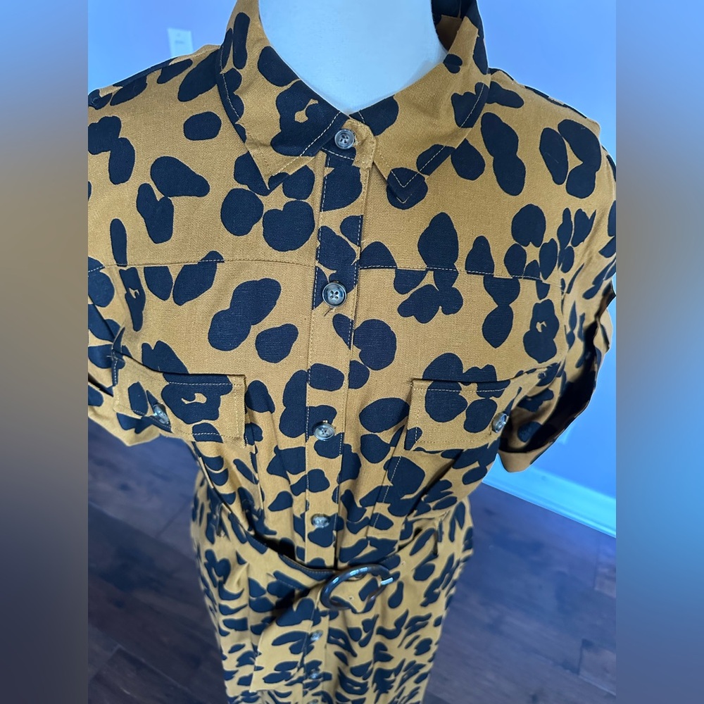 Who What Wear x Target π― Shirt Dress Linen Blend Button-Up Leopard Cheetah XL - Picture 2 of 12